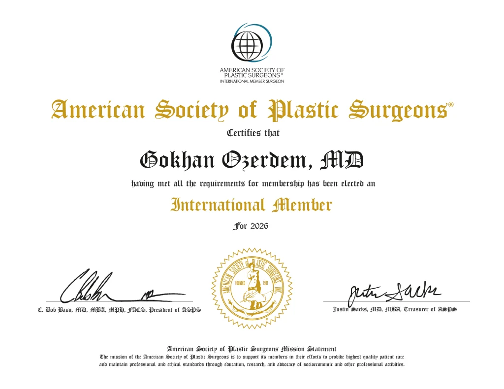 Dr. Gökhan Özerdem, Mitgliedschaft in der amerikanischen Vereinigung für Plastische Chirurgie